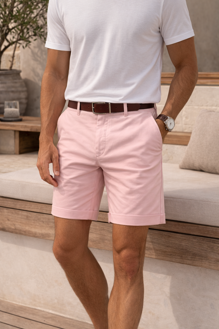 Men's tailored summer shorts in navy, perfect for smart-casual wear & warm weather city strolling.