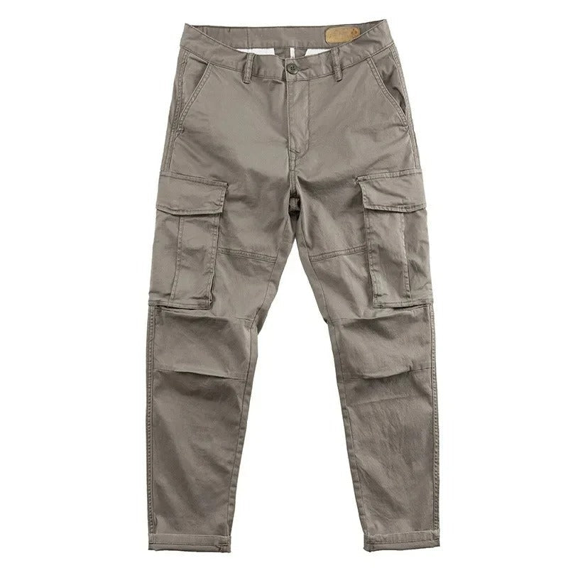 Man in comfortable men's tapered cargo pants, showcasing everyday fit, style, and freedom of movement.