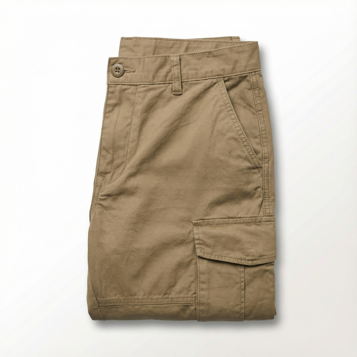 Khaki men's tapered cargo pants, offering comfortable everyday wear and practical utility for any occasion.