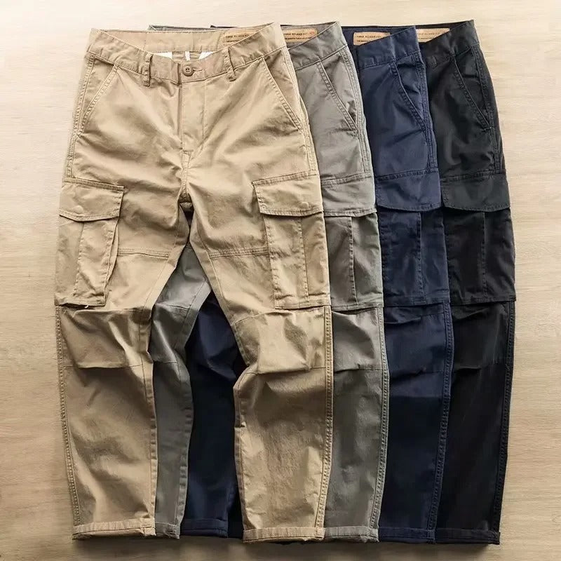 Stylish gray men's tapered cargo pants, ideal for casual fashion, providing comfort & a modern fit.