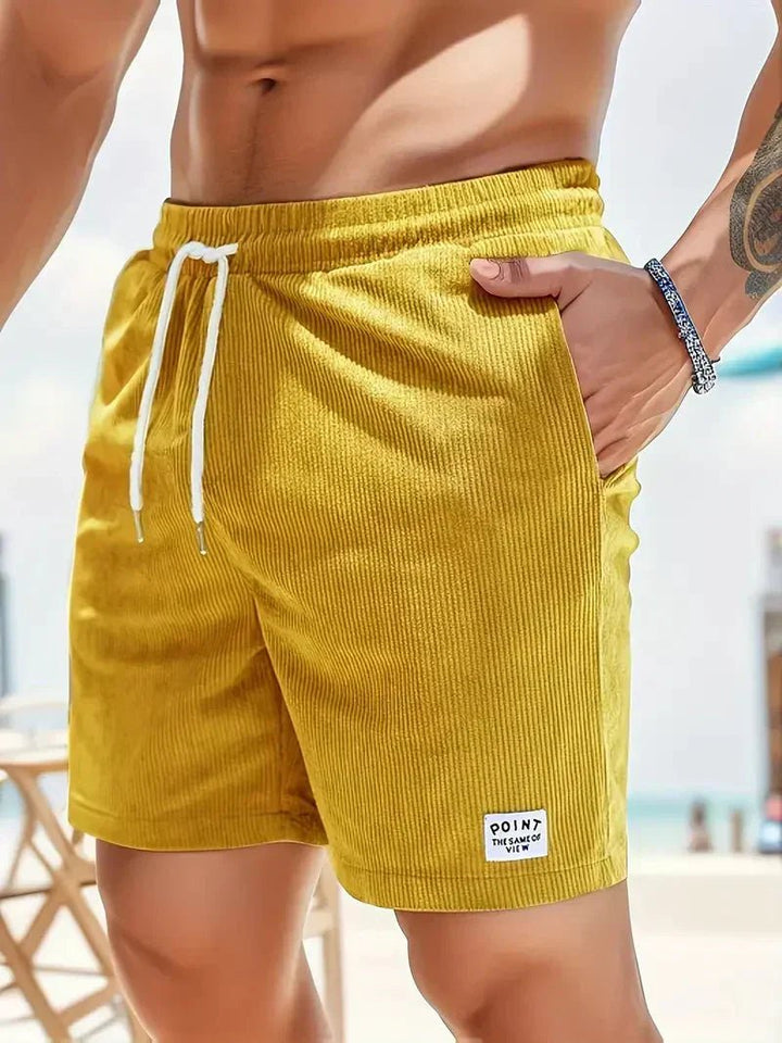 Modern men's textured drawstring shorts. Stylish & comfortable, ideal for casual summer everyday wear.