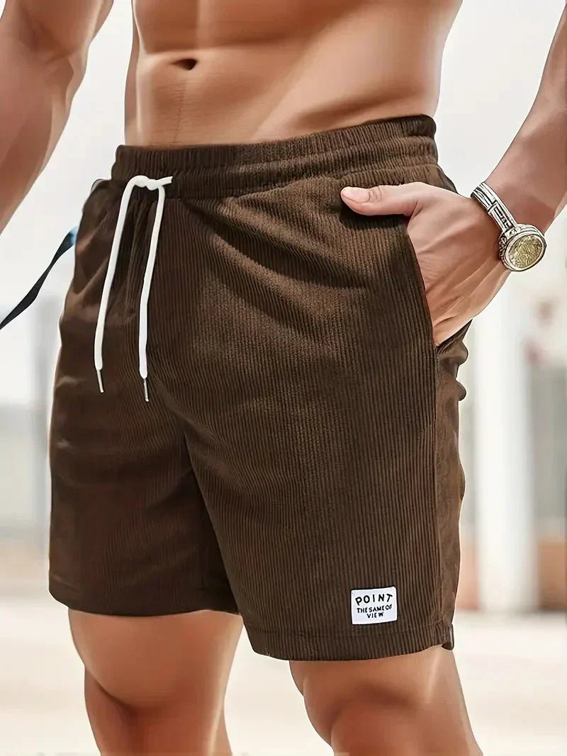 Men's drawstring waist textured shorts. Casual, comfortable & relaxed fit for summer everyday style.