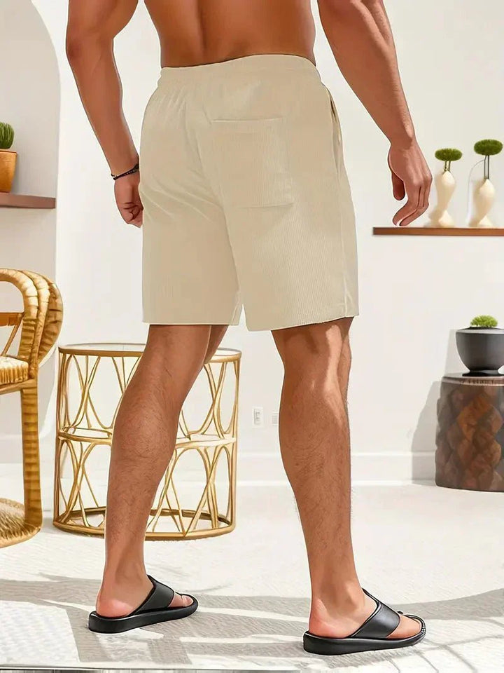 Laid-back men's textured drawstring shorts. Casual, comfortable & stylish for summer everyday wear.