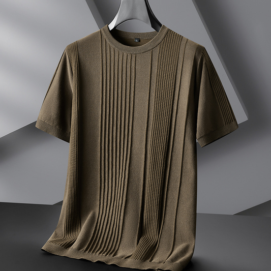 Men's textured knit crewneck tee, lightweight & refined. Perfect for casual wear & everyday style.