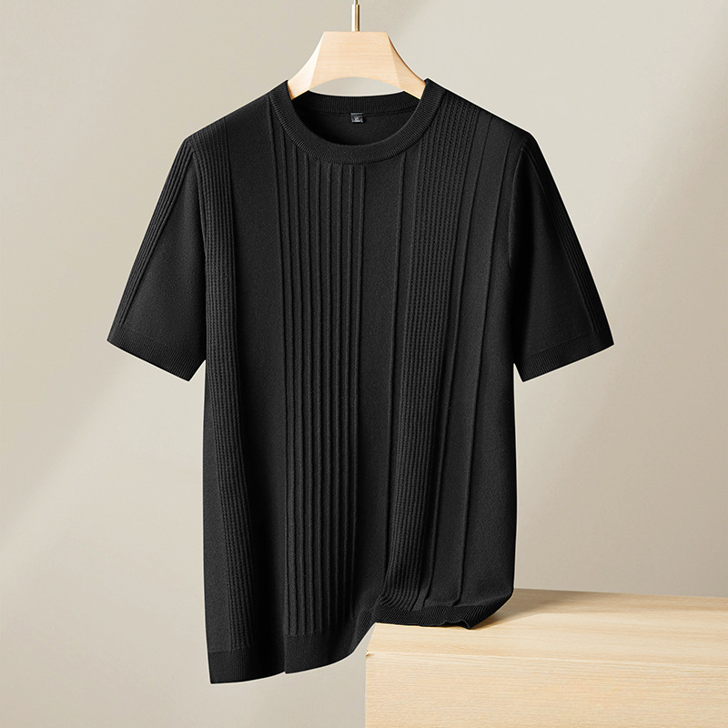 Men's refined crewneck knit tee in a versatile shade, great for layering or stand-alone casual wear.
