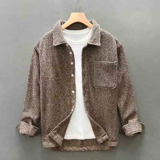 Men's textured long-sleeve button-up shirt in a versatile design, perfect for casual or smart casual wear.