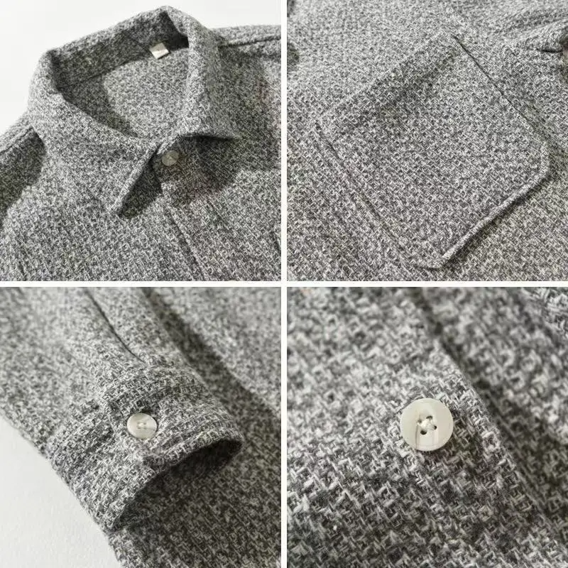 Fashionable men's textured button-up shirt, a comfortable long-sleeve top for modern casual wear.