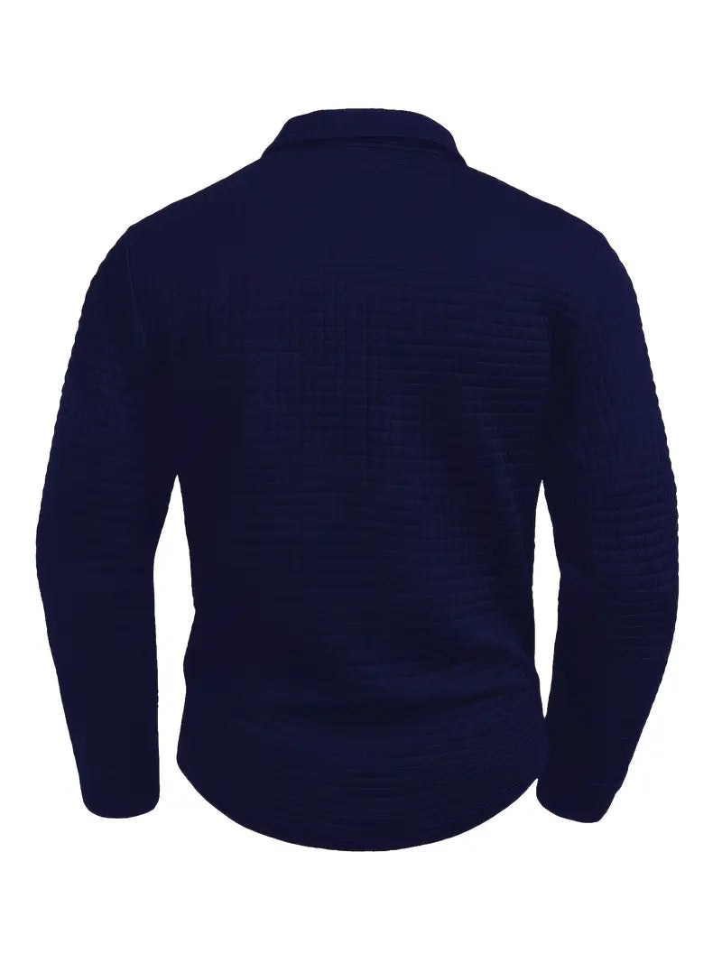 Stylish men's textured long sleeve polo for a refined casual or smart-casual look. Men's fashion essential.
