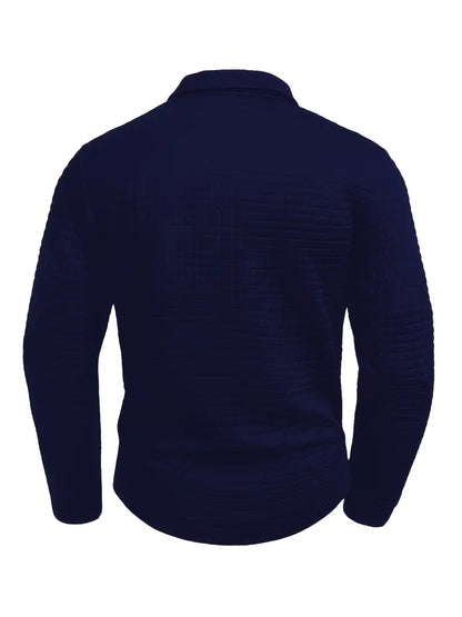 Stylish men's textured long sleeve polo for a refined casual or smart-casual look. Men's fashion essential.