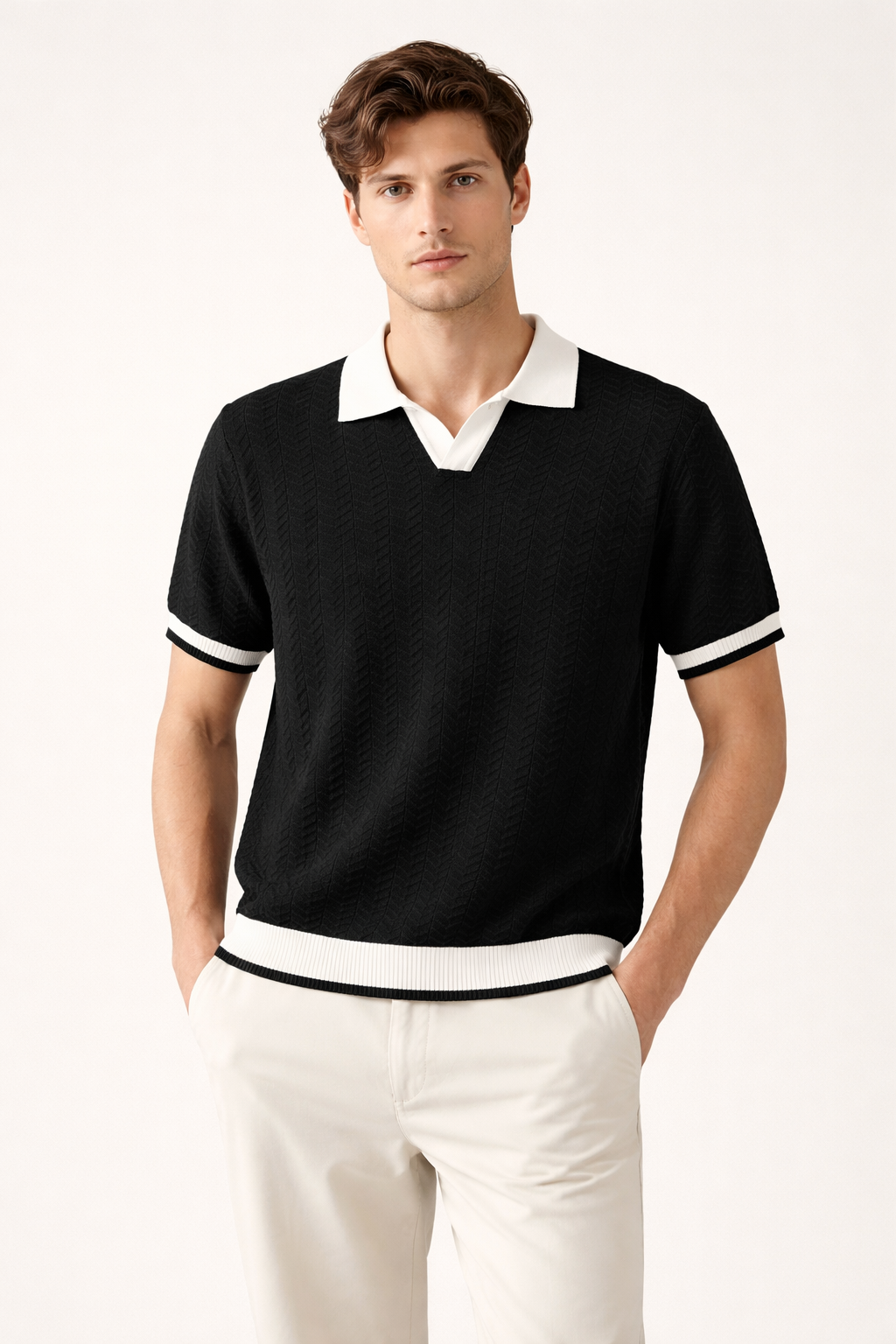 Men's textured polo shirt, short sleeve, ideal for casual everyday wear. Modern fit & comfortable.