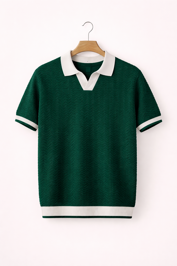 Comfortable men's short sleeve textured polo, easy care for everyday casual and smart casual occasions.