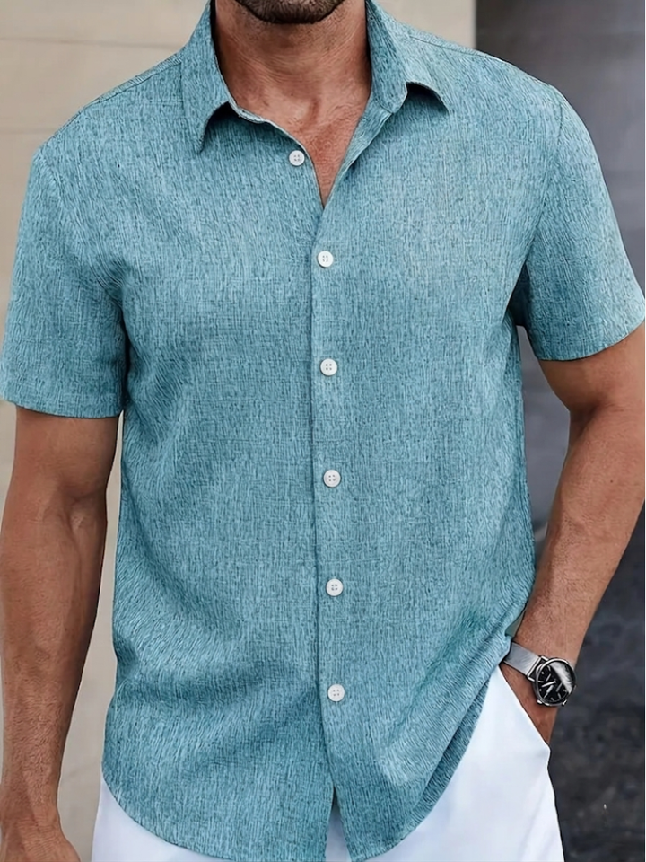 Casual men's textured polo shirt, regular fit, button-down style. Perfect versatile top for spring & summer.