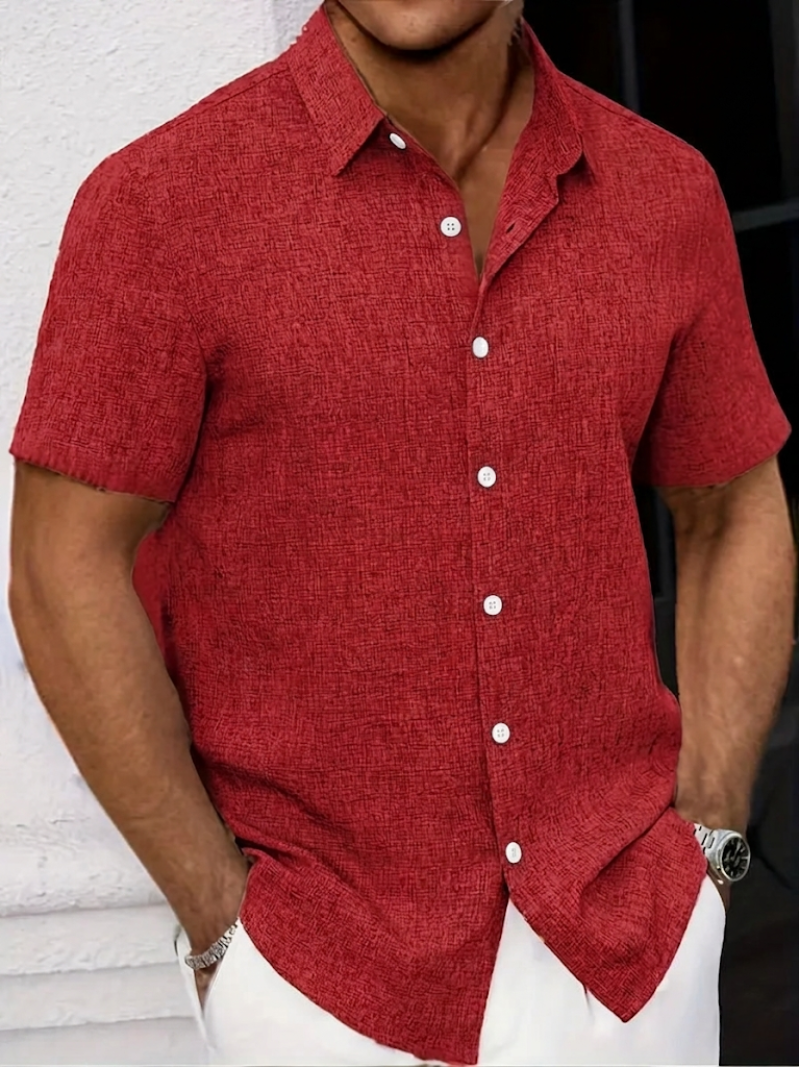 Comfortable regular fit men's textured polo shirt, short sleeve, button-down. Essential casual top for daily wear.