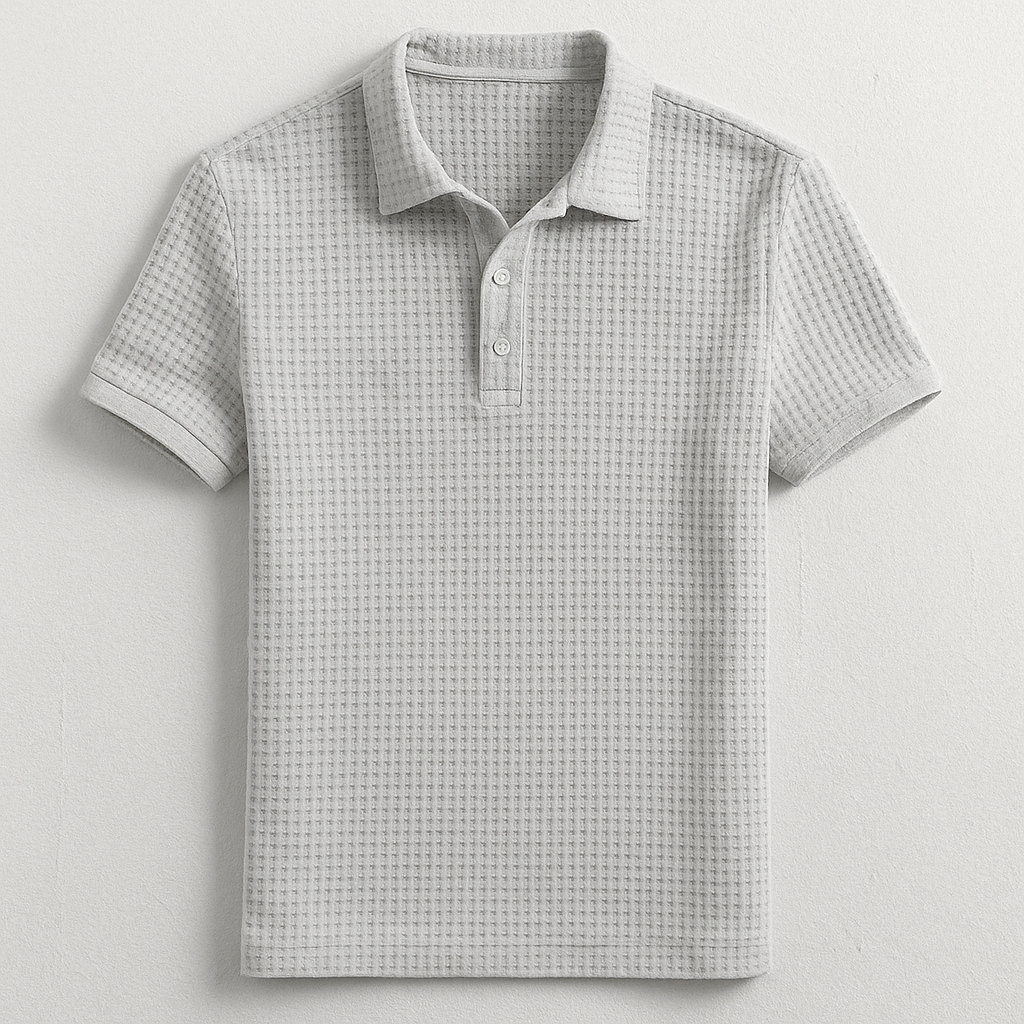 Slim fit men's textured waffle polo shirt in a summer casual style. Perfect for everyday wear.