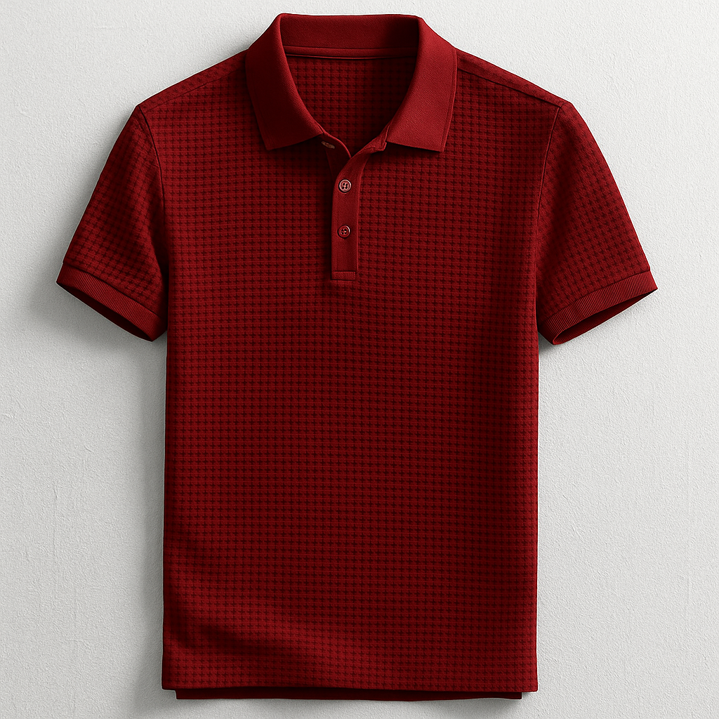 Versatile men's textured waffle polo shirt, ideal for casual outings, summer events, or everyday comfort.