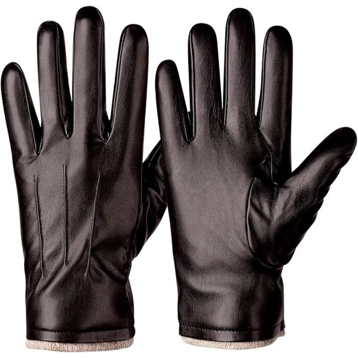 Men's faux leather touchscreen gloves for winter warmth; perfect for smartphones & cold weather tech.