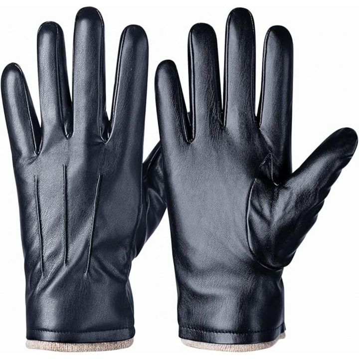 Stylish men's faux leather gloves, thermal & touchscreen compatible, perfect for winter fashion & warmth.