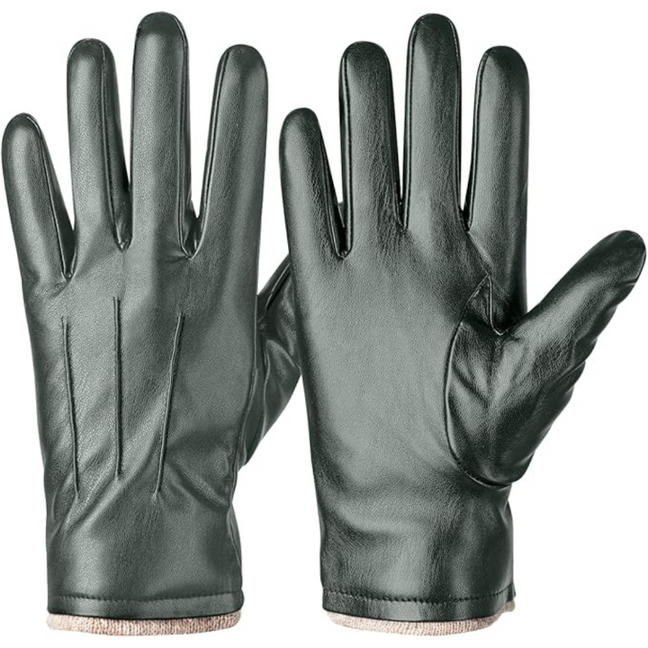Men's driving & outdoor thermal touchscreen faux leather gloves, keeping hands warm in winter.