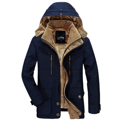 Men's thermal winter parka, ultimate warmth for cold weather. Insulated, durable men's outerwear jacket.