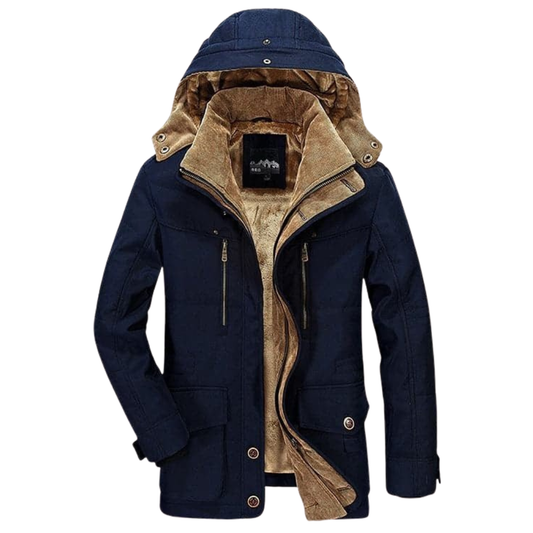 Men's thermal winter parka, ultimate warmth for cold weather. Insulated, durable men's outerwear jacket.