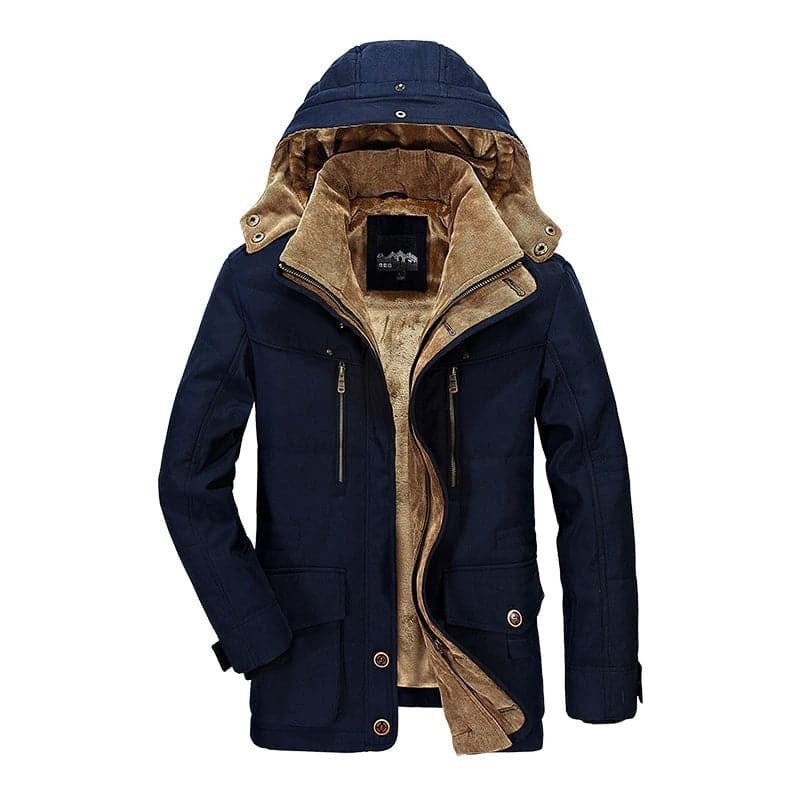 Stylish men's winter parka. Durable thermal coat, perfect for cold weather fashion & winter style. Insulated men's jacket.