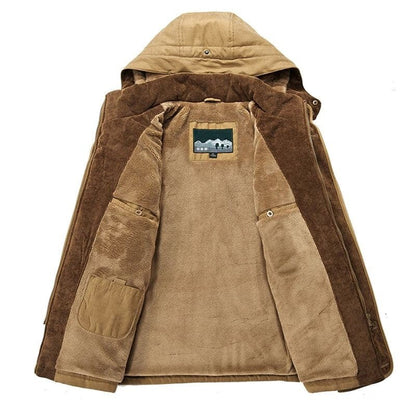 Durable men's thermal winter parka offering ultimate warmth, insulated for extreme cold weather. Essential winter outerwear.