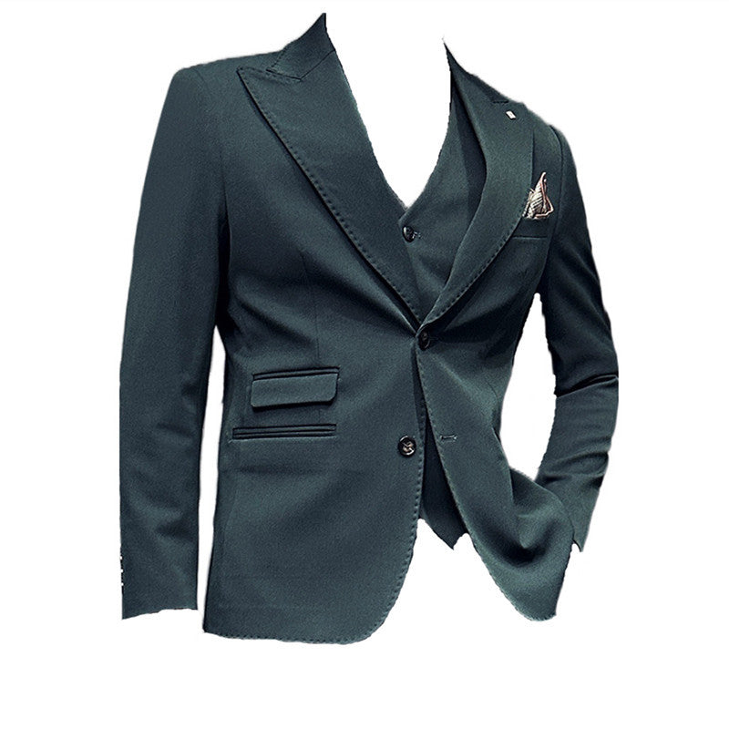 Elegant slim fit men's three-piece suit. Ideal formal wear for wedding guests & important events.