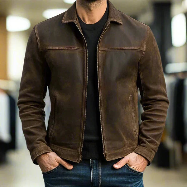 Classic men's zip jacket with a stand collar, perfect versatile outerwear for everyday fall and winter style.
