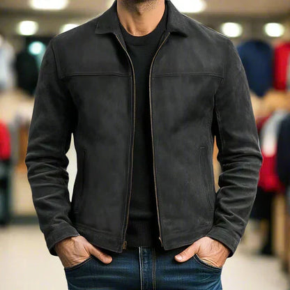 Durable men's everyday jacket, a classic and versatile zip-up outer layer with a stand collar for all seasons.
