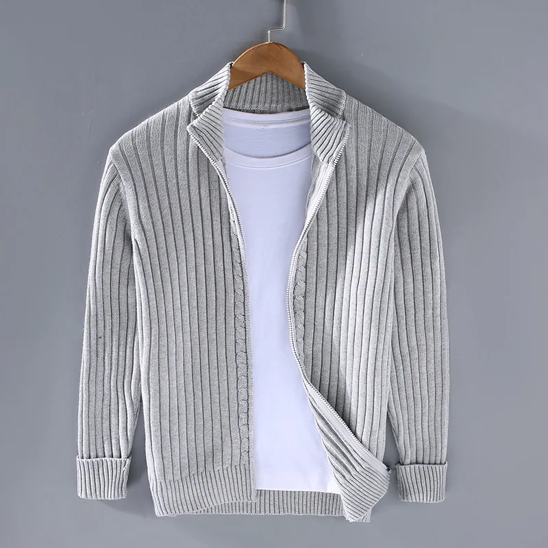 Men's timeless full-zip cardigan, a versatile layering piece for everyday comfort & smart-casual style.