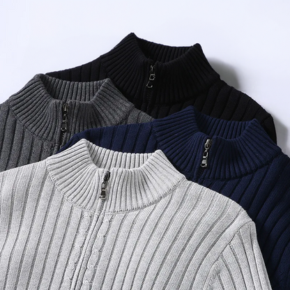 Stylish men's full-zip cardigan, a modern zip sweater & fall fashion essential. Perfect layering for smart casual.