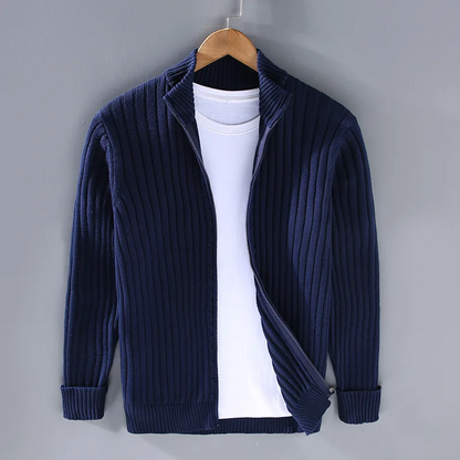 Folded men's full-zip cardigan. A comfortable zip sweater, great for layering & a winter essential for everyday style.