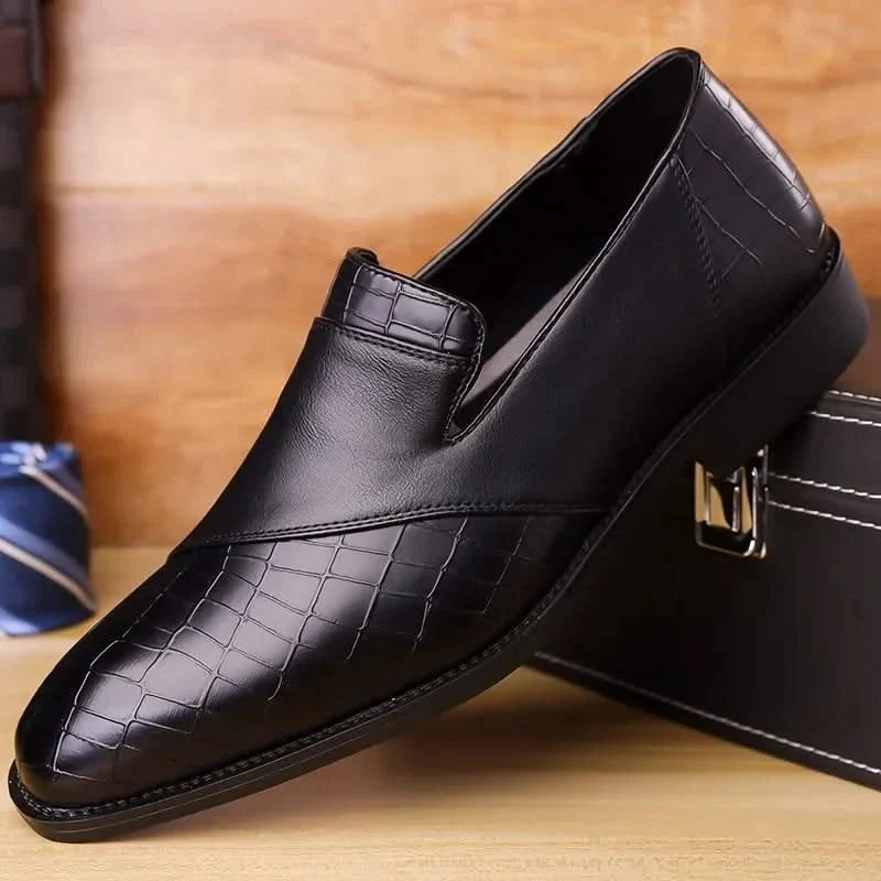 Top-down view of men's timeless slip-on loafers, emphasizing easy wear and comfortable everyday style.