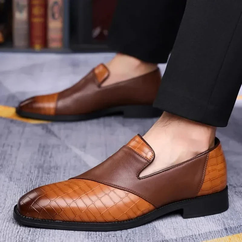 Grey men's classic slip-on loafers, offering everyday comfort & style. Versatile casual & dress footwear.