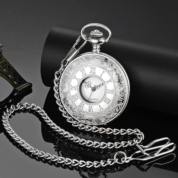 Sophisticated men's vintage pocket accessory, quartz movement, comes with a chain.
