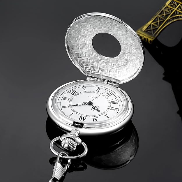 Stylish men's retro timepiece, quartz pocket watch with long chain, timeless appeal.