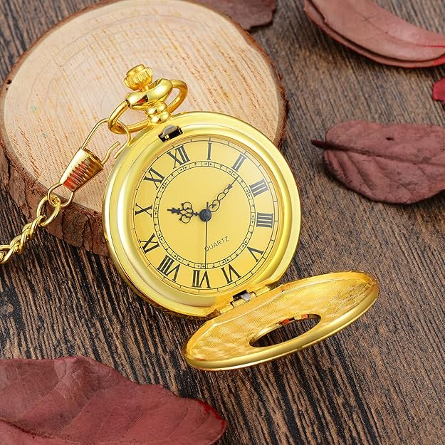 Gift for him: Men's timeless quartz pocket watch, vintage design, durable chain included.