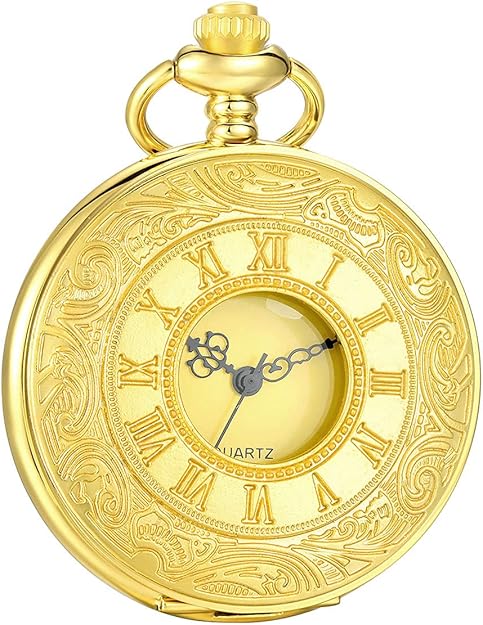 Men's vintage-style pocket watch, accurate quartz mechanism, functional everyday accessory.