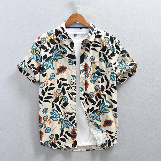Men's Tokyo Nightfall floral short sleeve button-down shirt. Japanese style casual summer patterned shirt.