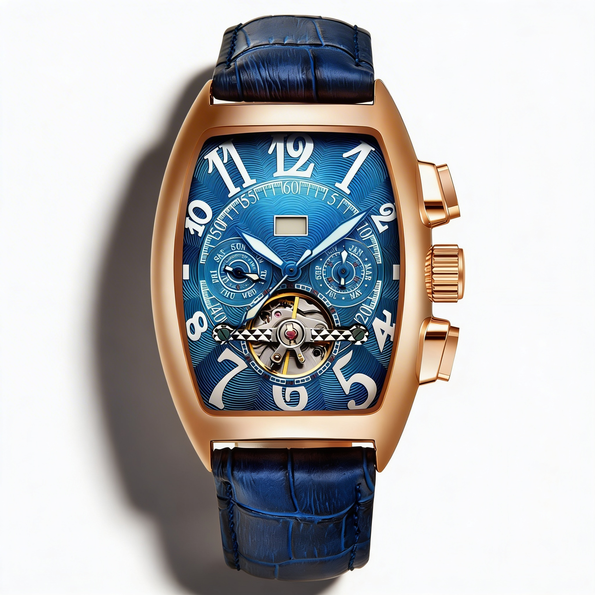 Intricate Men's Tonneau Skeleton Dial Watch, stainless steel, featuring luminous hands for clear visibility.