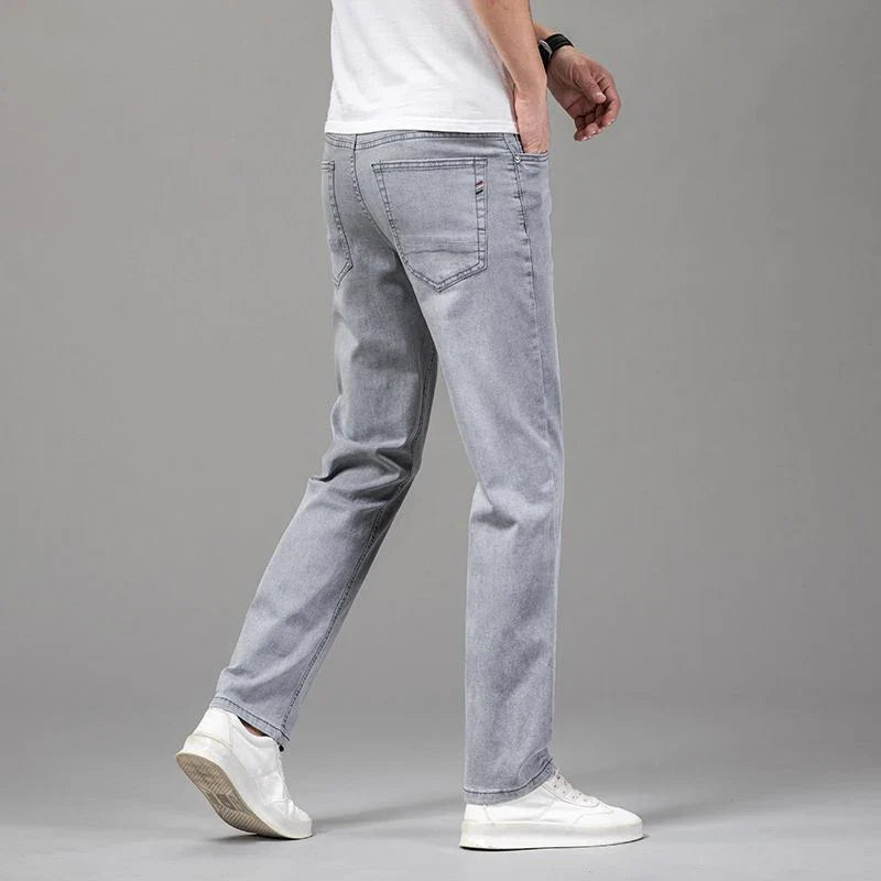 Light blue Men's Torino Straight Fit Denim Jeans. Comfortable stretch denim for a relaxed, casual look.