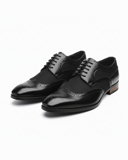 Men's two-tone brogue oxfords, classic wingtip dress shoes for sophisticated style.