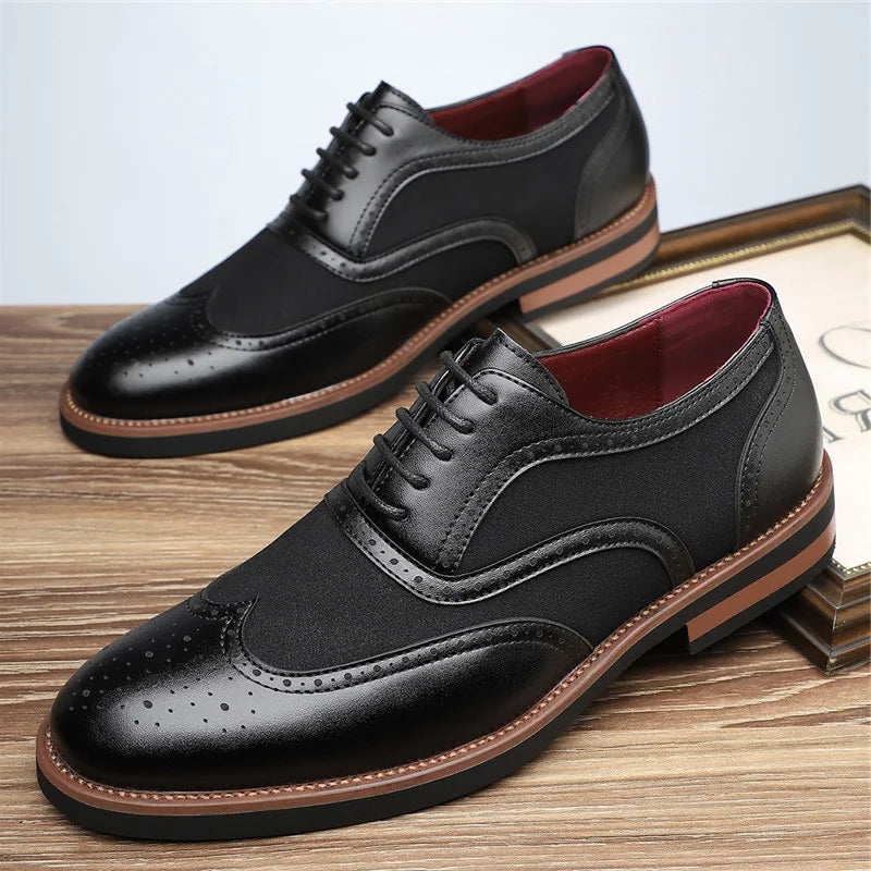 Sophisticated two-tone brogue oxfords, men's dress shoes, ideal for smart casual wear.