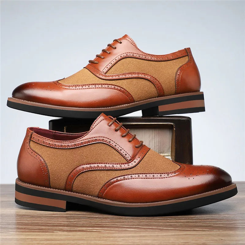 Stylish two-tone brogue oxfords, men's classic formal shoes with sophisticated details.
