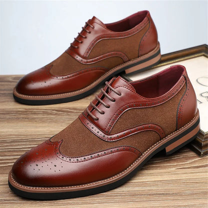 Sophisticated men's two-tone oxfords, classic brogue footwear for formal and smart events.