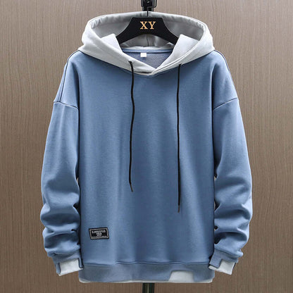 Comfortable men's two-tone pullover hoodie with a contemporary colorblock design for everyday style.