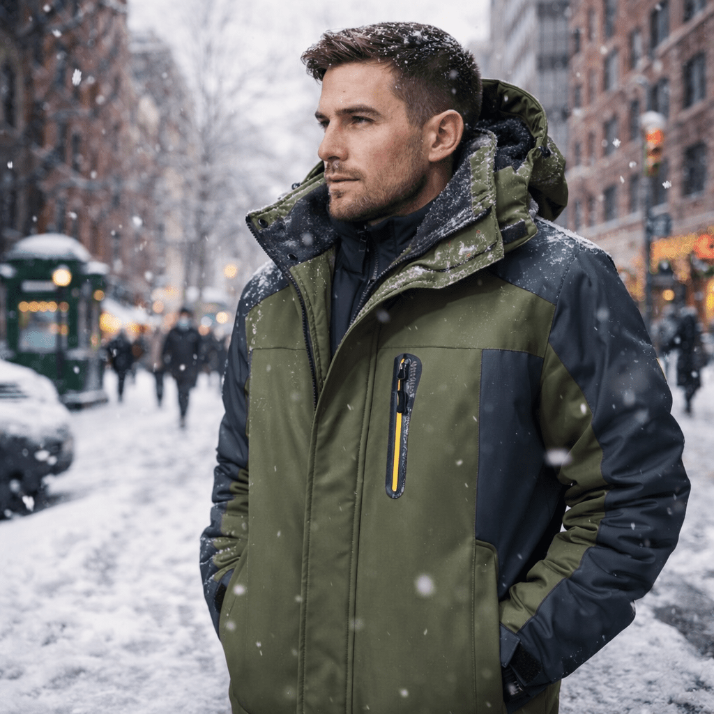 Men's ultimate all-weather winter coat, black, waterproof & windproof for extreme cold.