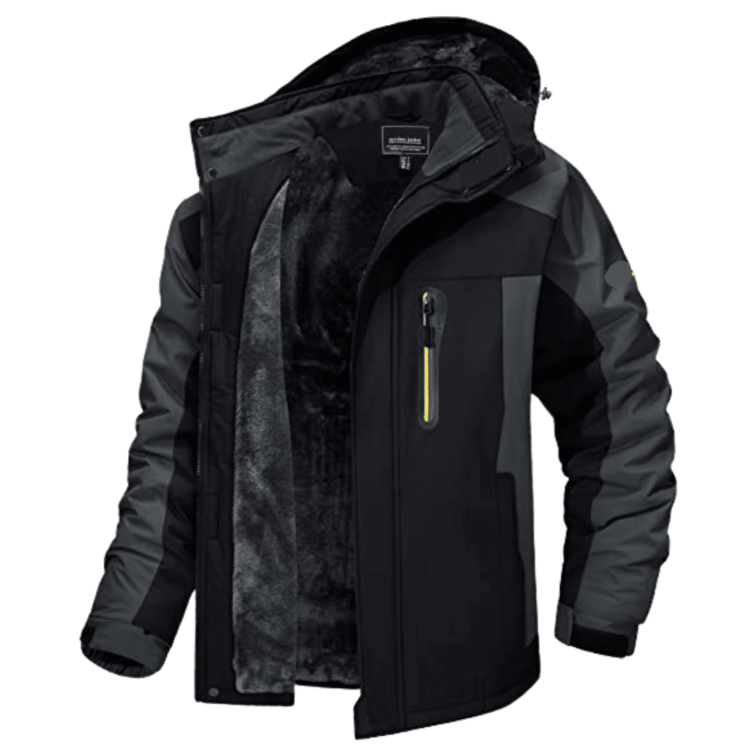 Warm, breathable lining inside men's ultimate winter coat, ensuring comfort in cold weather conditions.