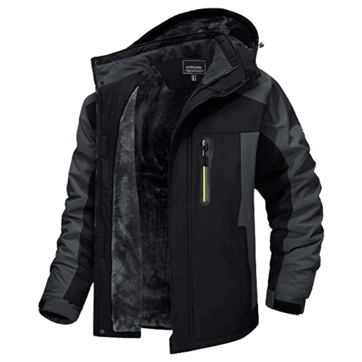Warm, breathable lining inside men's ultimate winter coat, ensuring comfort in cold weather conditions.