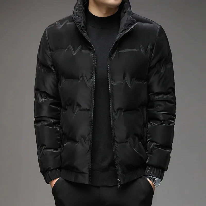 Gray Men's Ultimate Warmth Puffer Jacket. Stylish, insulated, weather resistant winter coat for cold weather.